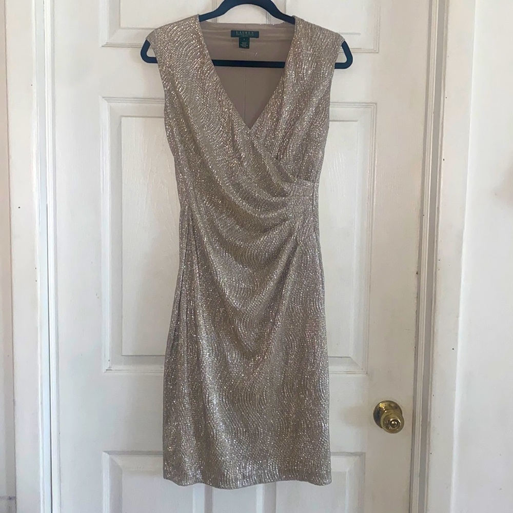 Gorgeous Ralph Lauren silvery gold dress. Knee length Size 2 NWOT